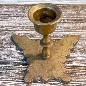 Vintage Etched Brass Butterfly Candlestick Holder | Boho / Nature Decor